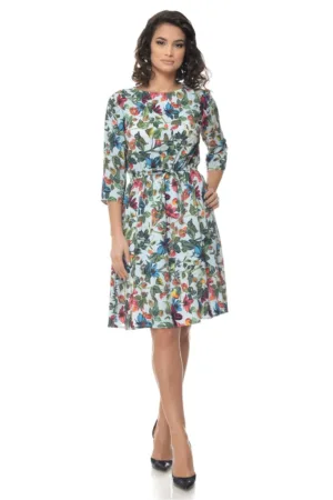 888111875-Rochie Multicolor cu snur in talie si model floral