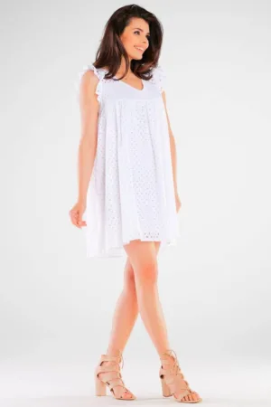 Alb Scurta Rochie Fara maneca Bumbac A433