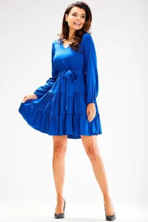 Albastru Scurta Rochie Maneca lunga - Lejer - Viscoza A603