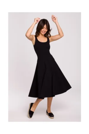Rochie evazata cu bretele subtiri - negru - XXL