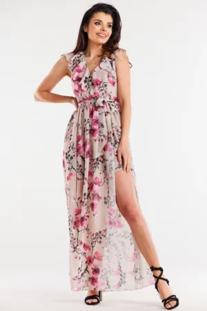 Lunga Rochie Floral Fara maneca A502