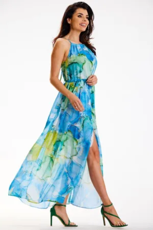 Lunga Rochie Floral Fara maneca A506