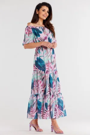 Lunga Rochie Floral Maneca scurta A504
