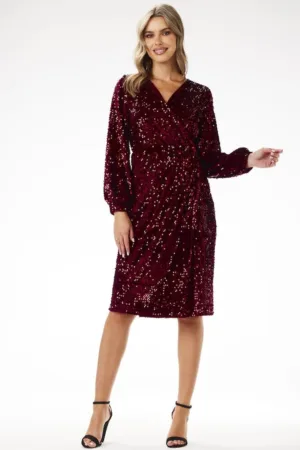 Midi Rochie Maneca lunga - Poliester - in V A699