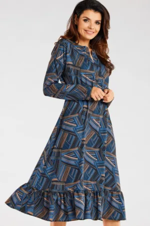 Midi Rochie Maneca lunga Print A468