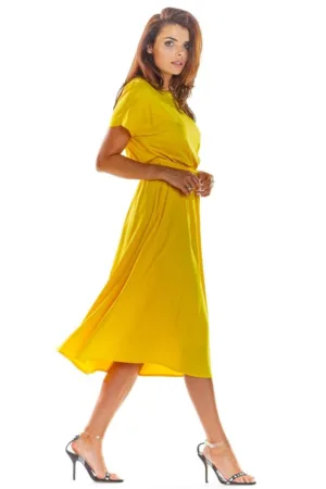 Midi Rochie Maneca scurta - Viscoza Galben A296