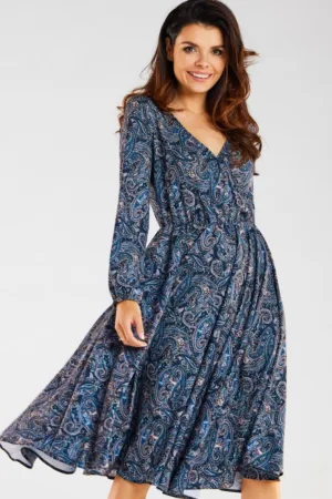 Midi Rochie print Maneca lunga A466