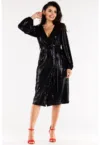 Negru Midi Rochie Maneca lunga - Poliester A564