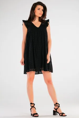 Negru Scurta Rochie Fara maneca Bumbac A433