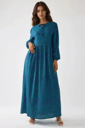 Rochie A -  imprimeu - guler rotund - textil