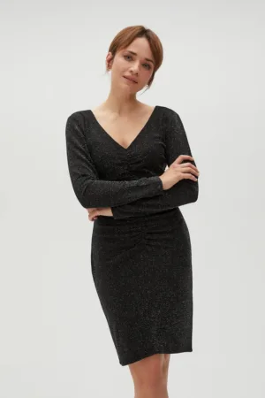 Rochie Ajustata Decorata cu Fir Metalic Negru