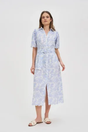 Rochie Alba din Bumbac cu Cureaua