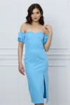 Rochie Alina bleu cu croi cambrat