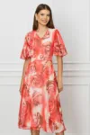 Rochie Alina rosie cu trandafiri