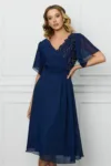 Rochie Ana bleumarin cu margele pe bust
