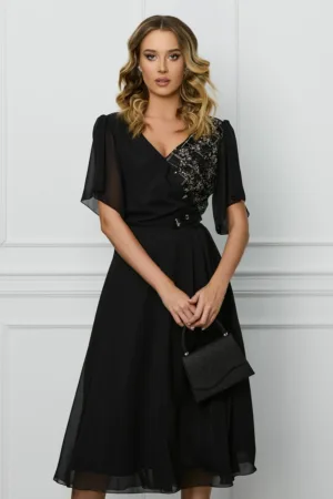 Rochie Ana neagra cu margele pe bust