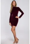 Rochie mini din velur cu guler ridicat -