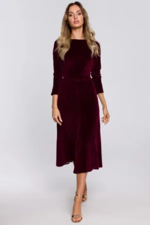 Rochie midi din velur cu maneci 3/4 -