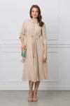 Rochie Crina bej tip camasa cu snur in talie