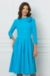 Rochie DY Fashion albastra clos cu trandafir la bust