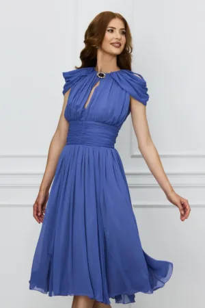 Rochie DY Fashion albastra din voal cu accesoriu