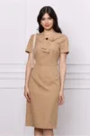 Rochie DY Fashion bej cu aplicatie tip cravata