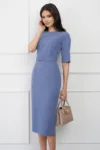 Rochie DY Fashion bleu conica cu maneci scurte si curea in talie