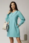 Rochie DY Fashion bleu scurta cu croi cambrat si guler in colturi