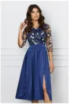 Rochie DY Fashion bleumarin cu dantela florala la bust