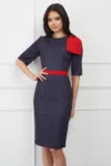 Rochie DY Fashion bleumarin cu imprimeuri si funda rosie