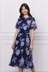 Rochie DY Fashion bleumarin din voal cu imprimeuri florale bleu