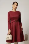 Rochie DY Fashion bordo clos din piele intoarsa si curea in talie