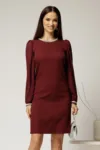 Rochie DY Fashion bordo eleganta cu maneci din voal si aplicatii la decolteu