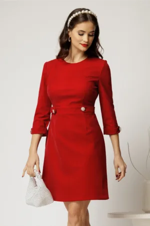 Rochie DY Fashion din catifea fixa bordo cu nasturi pe talie