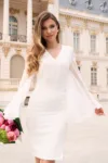 Rochie DY Fashion din stofa alba cu maneci ample din voal