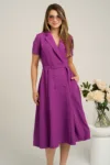 Rochie DY Fashion din stofa mov cu nasturi si curea in talie