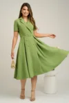 Rochie DY Fashion din stofa verde cu nasturi si curea in talie
