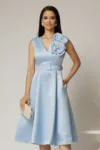 Rochie DY Fashion din tafta bleu cu floare ampla cu perla pe umar