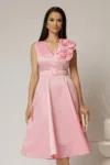 Rochie DY Fashion din tafta roz cu floare ampla cu perla pe umar