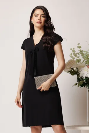 Rochie DY Fashion din triplu voal neagra cu funda la decolteu
