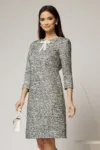 Rochie DY Fashion din tweed alb negru si croiul drept cambrat