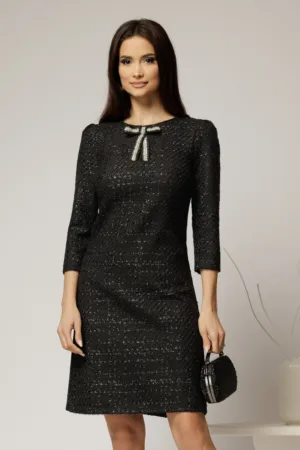 Rochie DY Fashion din tweed neagra si croiul drept cambrat