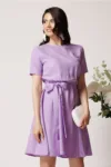 Rochie DY Fashion din viscoza lila cu cordon in talie
