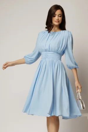 Rochie DY Fashion din voal bleu clos cu pliuri