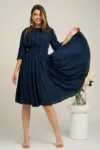 Rochie DY Fashion din voal bleumarin clos cu pliuri