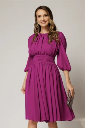 Rochie DY Fashion din voal magenta clos cu pliuri