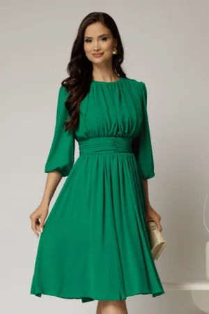 Rochie DY Fashion din voal verde clos cu pliuri