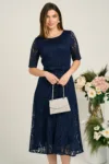 Rochie DY Fashion eleganta din dantela bleumarin cu maneci scurte