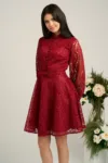 Rochie DY Fashion eleganta din dantela bordo cu nasturi la bust