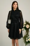 Rochie DY Fashion eleganta din dantela neagra cu nasturi la bust